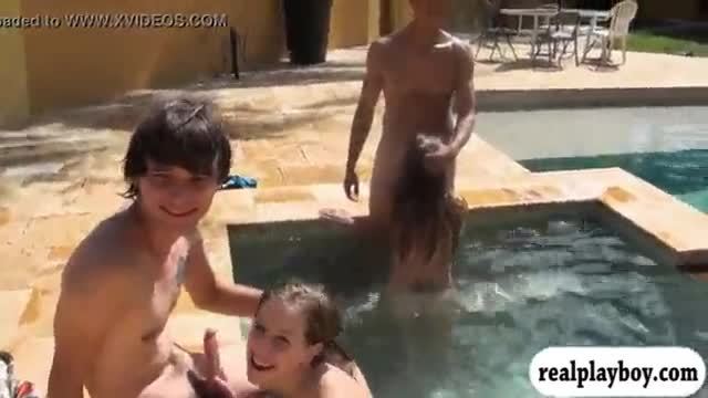 College teenies in bikini horny group sex by the pool