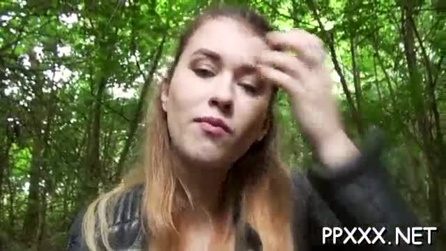 Krystinka in homemade porn with a bj and hard fuck in a forest